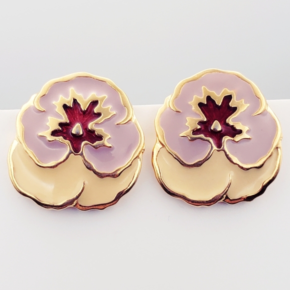Pansy Flower Statement Enamel Clip Ons - Picture 5 of 6